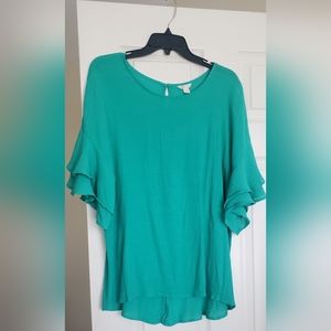 Cato Teal Ruffle Top Blouse XL